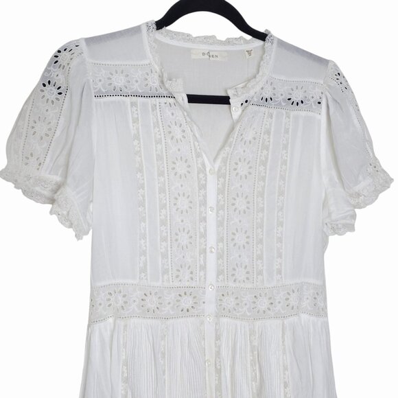 Doen Windsor Salt White Midi Dress Eyelet Lace Ruffle Size M NWOT - Picture 5 of 10